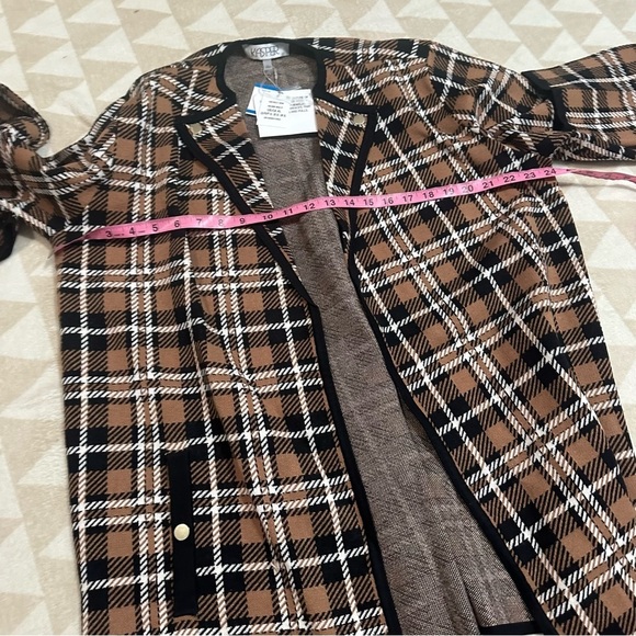 Kasper Women's Plaid Collarless Long-Sleeve Sweater - Picture 5 of 6